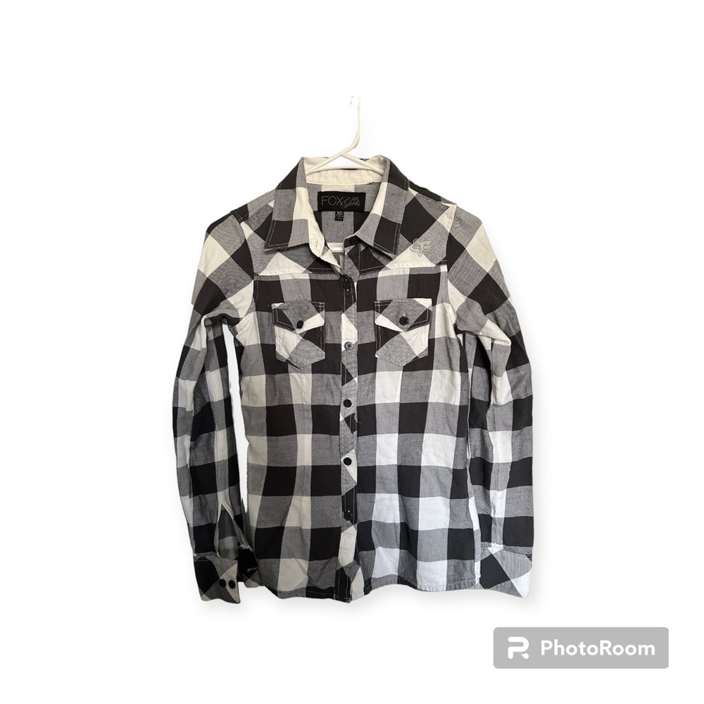 Y2K Fox Girls Flannel Pattern Button Down Shirt Size XS